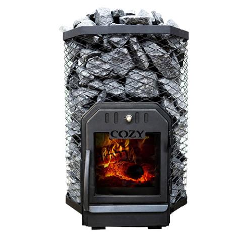Cozy Heat wood-burning sauna stove with steel construction and glass door designed in Estonia