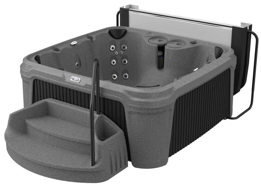 Sparx 6 person black hot tub with stainless steel jets and multi-color LED lighting