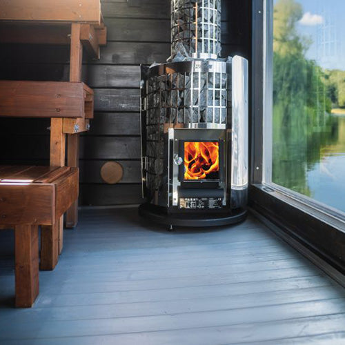 Harvia sauna stove with lake view