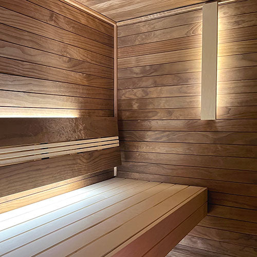 Sauna interior with Thermo-Radiata Pine wood