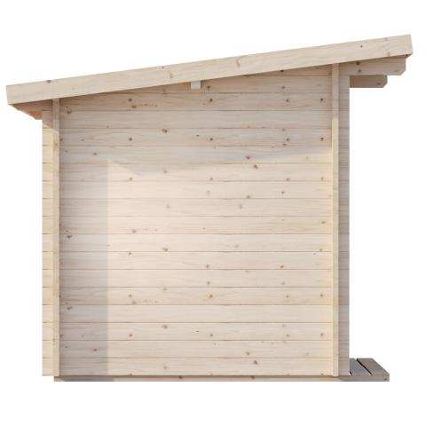 SaunaLife Model G4 spacious outdoor home sauna with glass front and Wi-Fi LED lighting