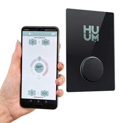 Sauna Heater HUUM Control elegant black glass digital control panel with Wi-Fi and temperature settings