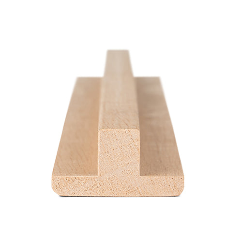 Alder T-moulding end profile close-up
