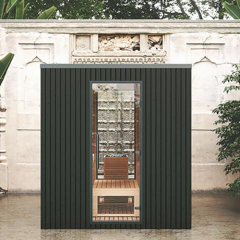 Auroom Garda Outdoor Cabin Sauna, Fully Assembled, Black Thermo-Pine, Up to 6-Persons