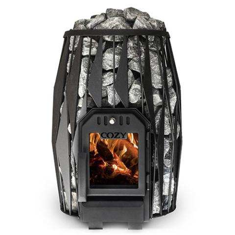 Cozy Heat OG wood-burning sauna stove with stainless steel flame cutter and trilateral design