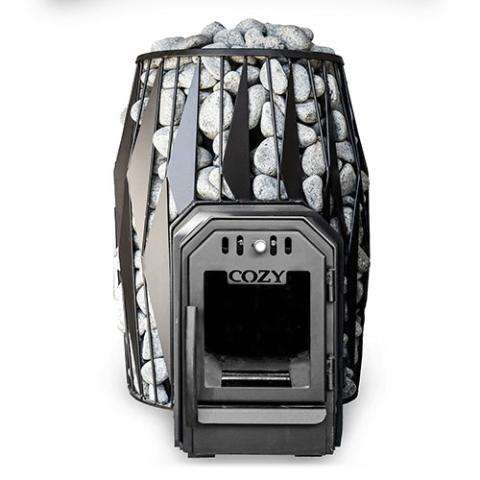Cozy Heat OG Thru-Wall Sauna Stove wood-burning steel sauna heater with glass door and chimney pipe