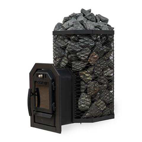 Cozy Heat thru-wall wood-burning sauna heater black steel