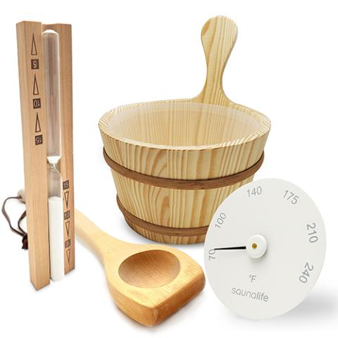Complete Bucket and Ladle Package with timer and thermometer for sauna accessories