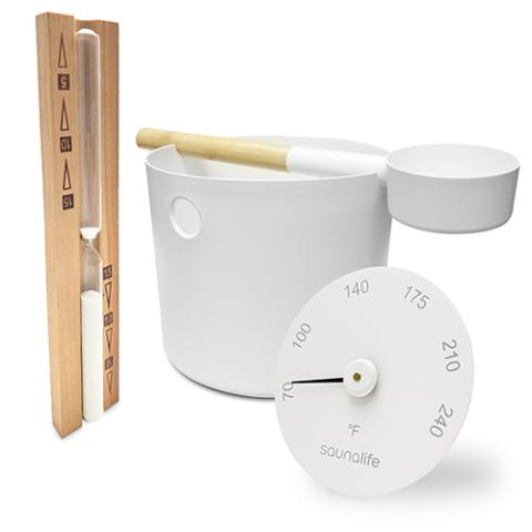 Sauna Bucket and Ladle Package with timer and thermometer in Scandinavian design