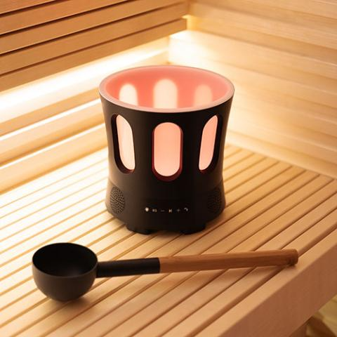 SaunaLife SaunaZone Bluetooth speaker sauna bucket with LED lights and ice vessel for cold drinks