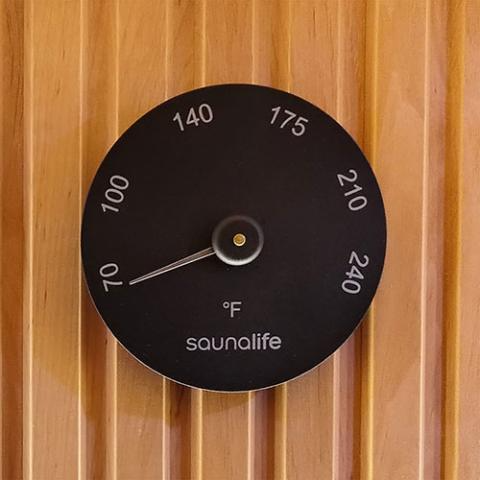 SaunaLife Accessory Package 3 Wooden 1-Gallon Sauna Bucket, Wood Ladle, Thermometer, Hygrometer, Black
