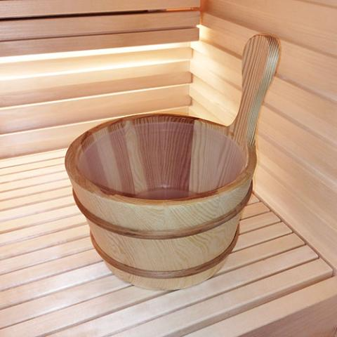 SaunaLife Accessory Package 4 Wooden 1-Gallon Sauna Bucket Set with Wood Ladle and White Thermometer