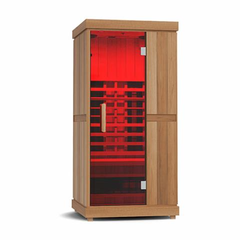 Finnmark FD-1 full-spectrum infrared sauna with Western Canadian cedar interior and Thermo-Aspen exterior