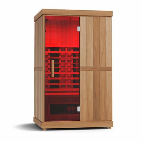 Finnmark FD-2 full-spectrum infrared sauna with Western Canadian cedar interior and Thermal Plus Aspen exterior