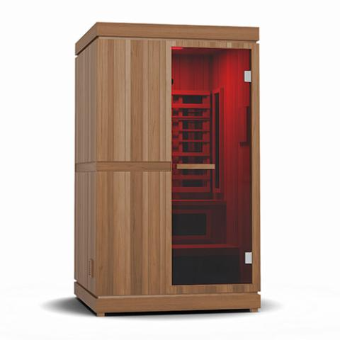 Finnmark FD-4 Trinity Infra-Steam Sauna with dual Spectrum Plus infrared and traditional heater in Thermo-Aspen and Western Red Cedar design