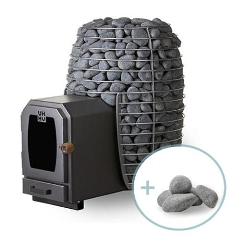 HUUM HIVE Wood Series 17kW LS sauna heater package with stainless steel body and sauna stones