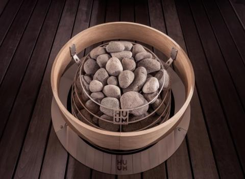 HUUM stainless steel embedding flange for HIVE sauna heater with smooth wood edge cover