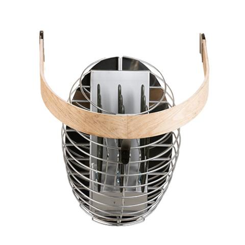 HUUM Safety Rail with light wooden arcs and stainless steel supports for DROP sauna heater protection