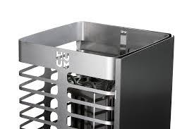 HUUM stainless steel reflector panel mounted on STEEL sauna heater reducing wall clearance