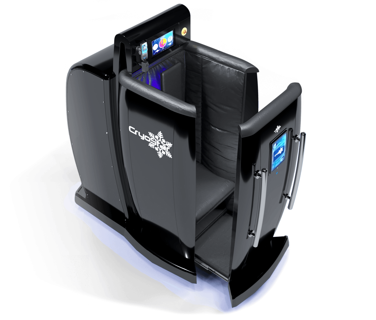Modern Vacuactivus CryoStar cryotherapy chamber with thermal monitor and oxygen sensor display