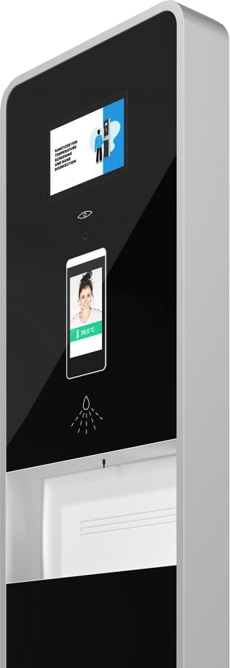 Vacuactivus MedSaniStar touchless temperature check and hand disinfection station with face and mask recognition