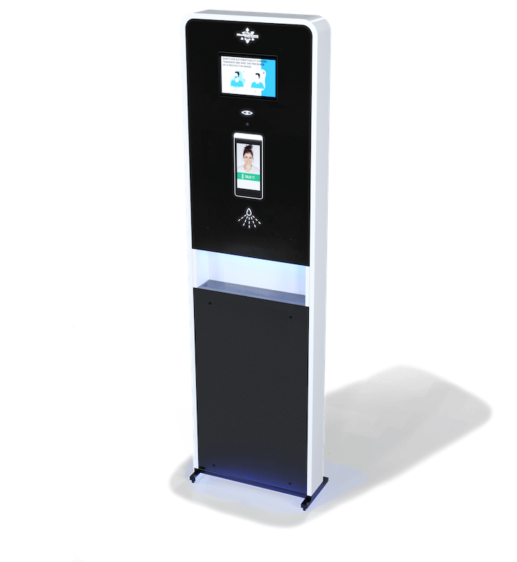 Vacuactivus MedSaniStar touchless temperature check and hand disinfection station with face and mask recognition