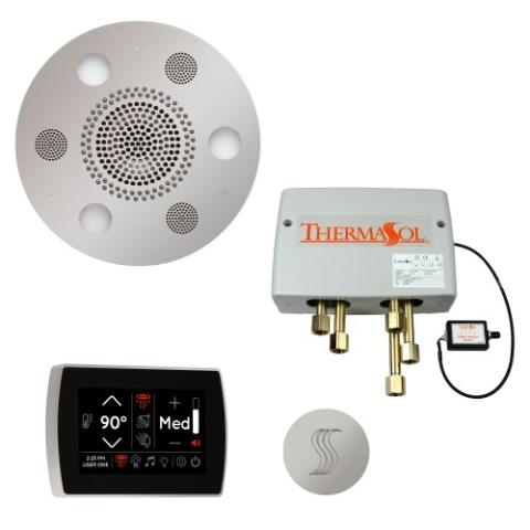 ThermaSol home steam room Total Wellness Package with SignaTouch round touchscreen control and Serenity rainhead