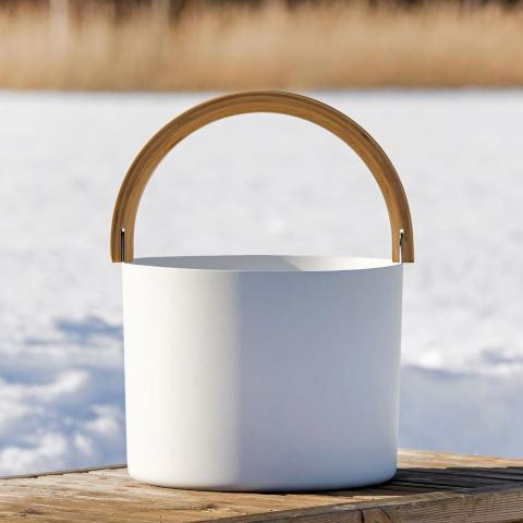 KOLO Bucket 2 Sauna Bucket with curved Handle, Bamboo/Aluminum, 1.5Gal