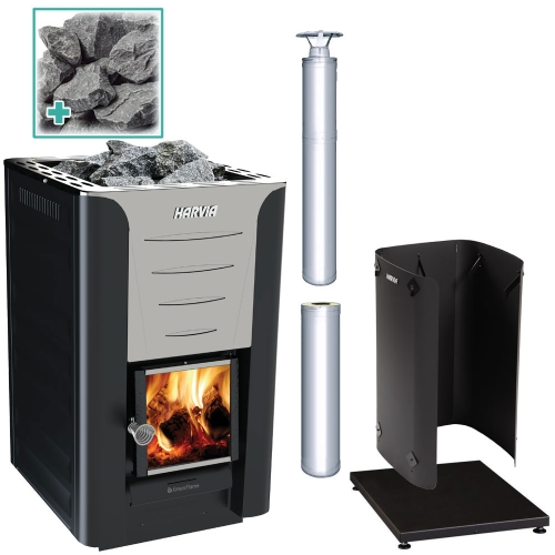 Harvia Pro 20 SS Pkg Wood-Burning Sauna Stove Package, 24kW
