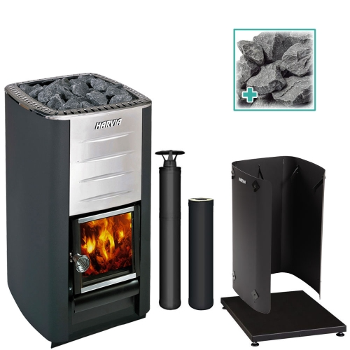 Harvia M3 BK Pkg Wood-Burning Sauna Stove Package, 16.5kW