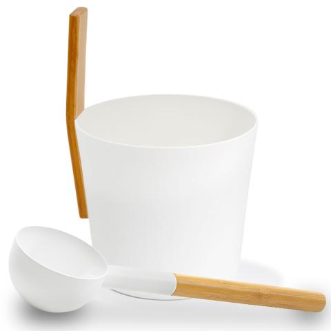 KOLO Sauna Set 3 Sauna Bucket with straight handle and Ladle, Bamboo/Aluminum, 1Gal