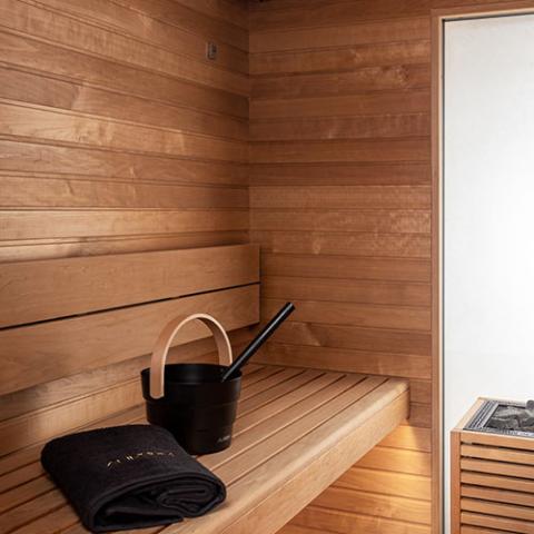 Auroom Garda Outdoor Cabin Sauna, Fully Assembled, Black Thermo-Pine, Up to 6-Persons