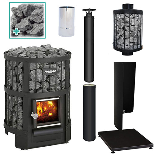 Harvia 150 BK wood burning sauna heating package