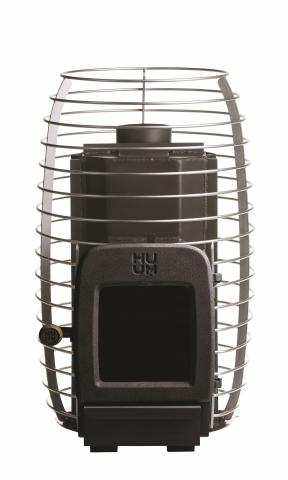 HUUM HIVE Heat Series wood-fired sauna stove with firebox extension and cast iron door