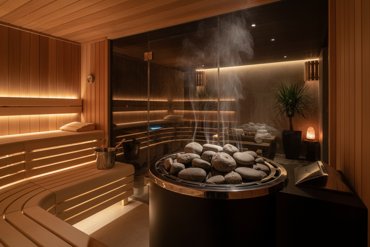 Sauna stones on heater