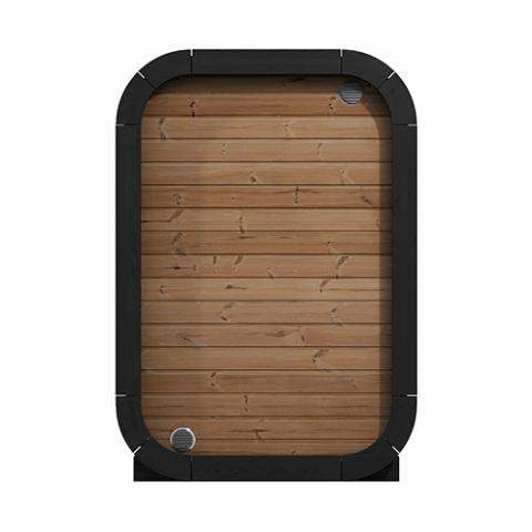 SaunaLife Model CL3G modern outdoor cube sauna with glass front