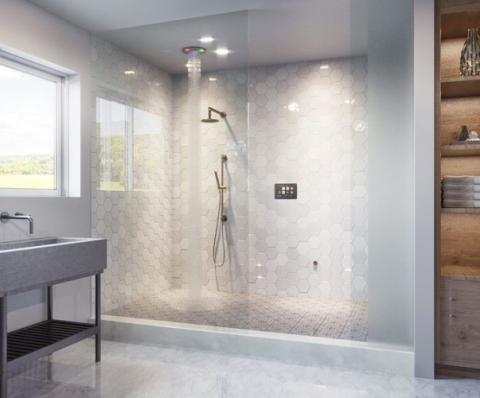 Thermasol Total Wellness shower system with 10-inch ThermaTouch control and upgraded round Serenity rainhead