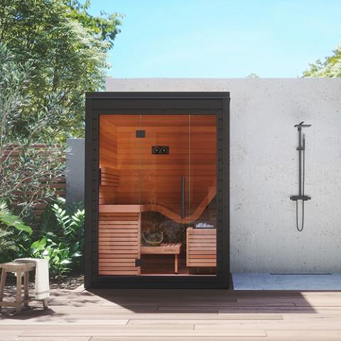 Auroom Aura Outdoor Home Sauna Kit, Modular, Black, 2-person