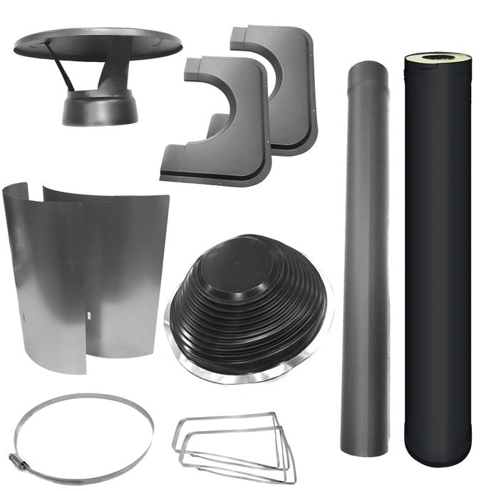 Harvia WHP1000500M-PKG Chimney & Assembly Kit, Barrel, Flat Roof, Black