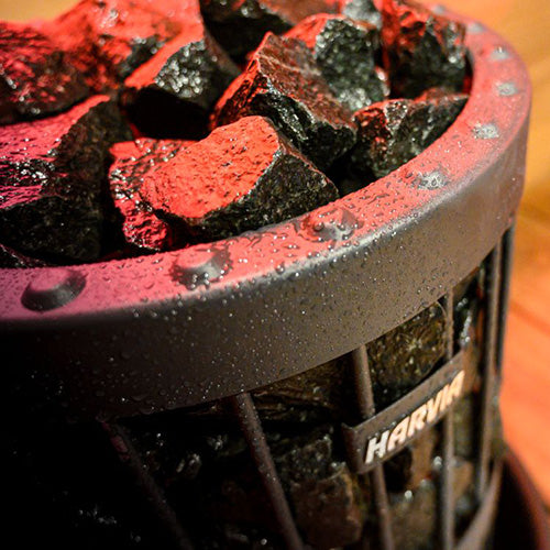 Harvia sauna heater stones with glowing red light