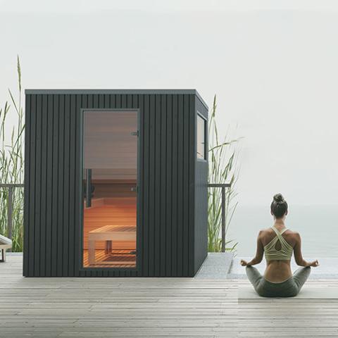 Auroom Garda Outdoor Cabin Sauna, Fully Assembled, Black Thermo-Pine, Up to 6-Persons