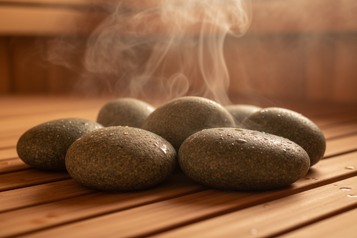 Close-up of sauna stones