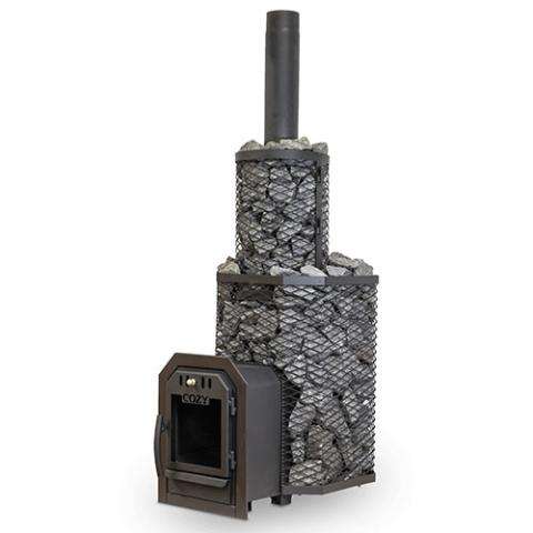 Cozy Heat thru-wall wood-burning sauna heater black steel