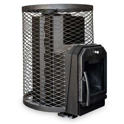 Cozy Heat wood-burning thru-wall sauna stove in steel