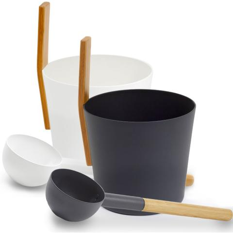 KOLO Sauna Set 3 Sauna Bucket with straight handle and Ladle, Bamboo/Aluminum, 1Gal