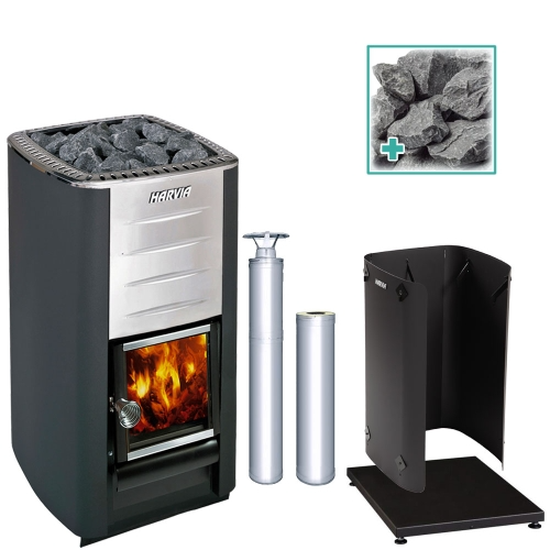 Harvia Pro 20 BK Pkg Wood-Burning Sauna Stove Package, 24kW