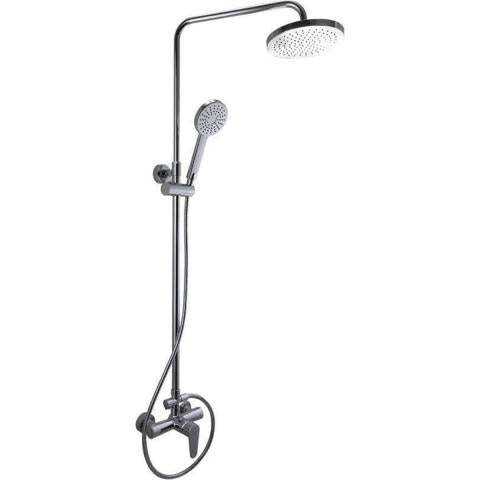 SaunaLife Model R3 outdoor barrel shower in Thermo-Spruce wood