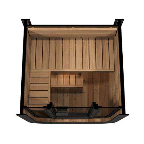 SaunaLife Model CL3G outdoor sauna with full-glass front and Scandinavian design