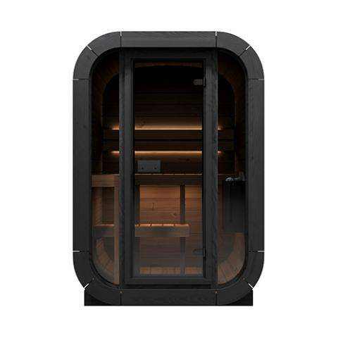 SaunaLife Model CL3G outdoor sauna with full-glass front and cube design