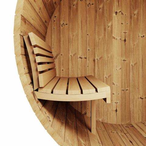 SaunaLife Model E6 backyard sauna barrel with ergonomic design